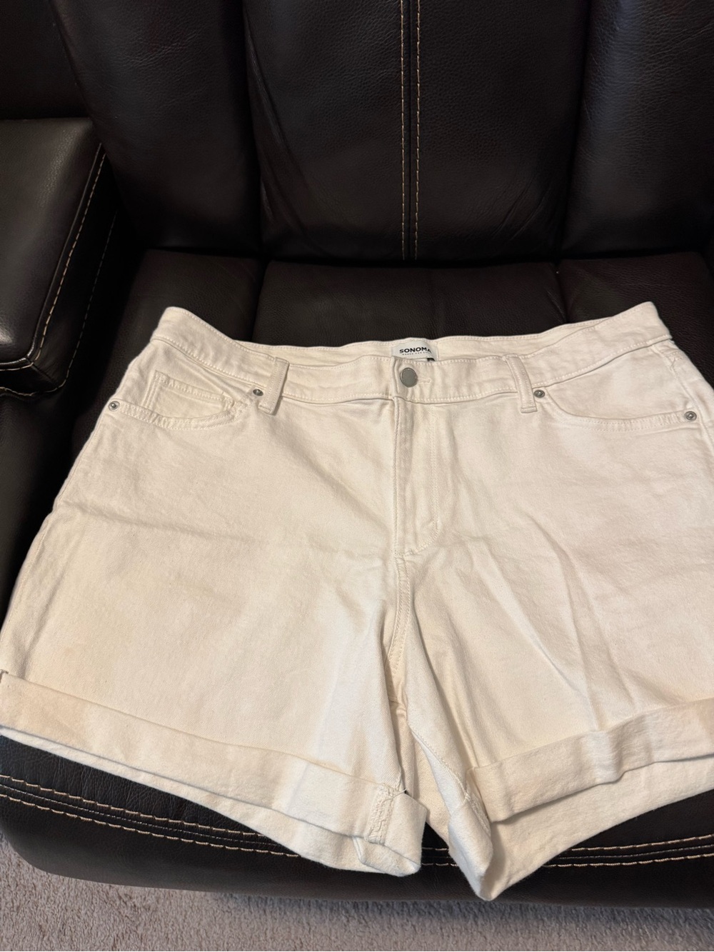 Sonoma Cream Roll-Cuff Denim Shorts